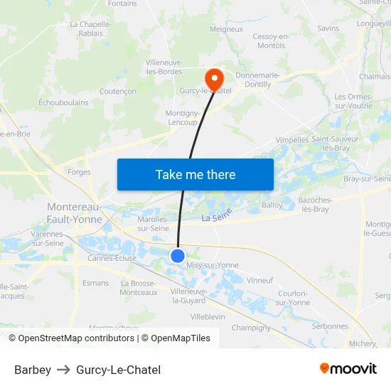Barbey to Gurcy-Le-Chatel map