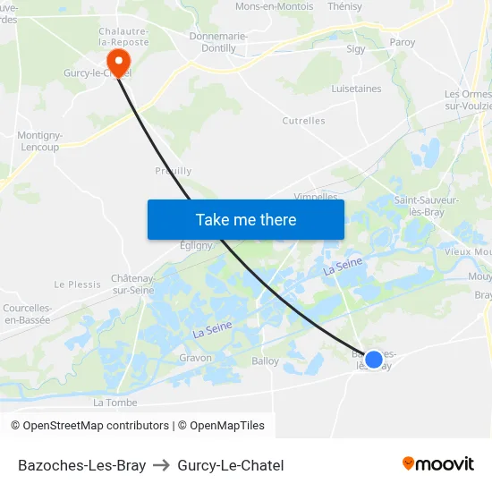 Bazoches-Les-Bray to Gurcy-Le-Chatel map