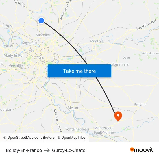 Belloy-En-France to Gurcy-Le-Chatel map