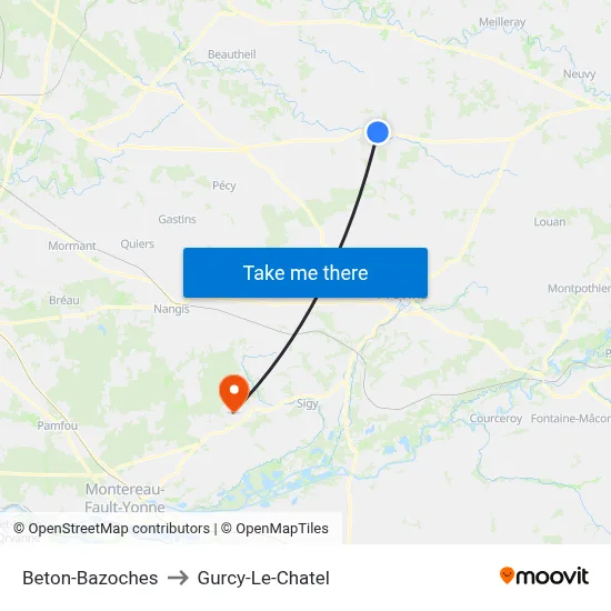 Beton-Bazoches to Gurcy-Le-Chatel map