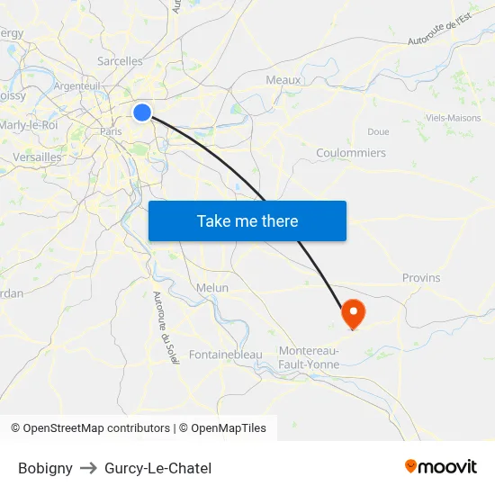 Bobigny to Gurcy-Le-Chatel map