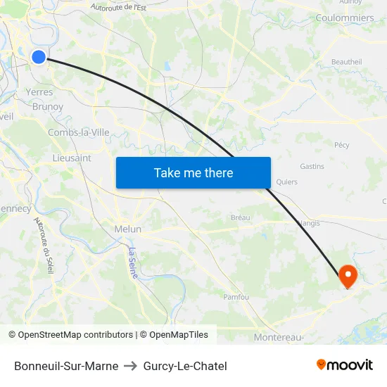 Bonneuil-Sur-Marne to Gurcy-Le-Chatel map