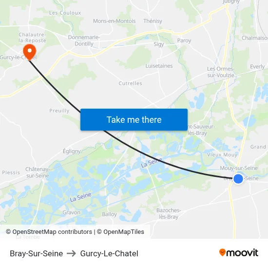Bray-Sur-Seine to Gurcy-Le-Chatel map