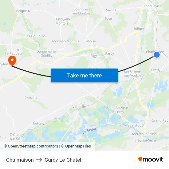 Chalmaison to Gurcy-Le-Chatel map
