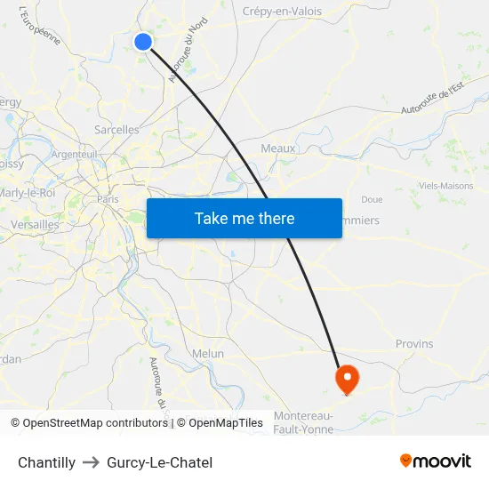 Chantilly to Gurcy-Le-Chatel map