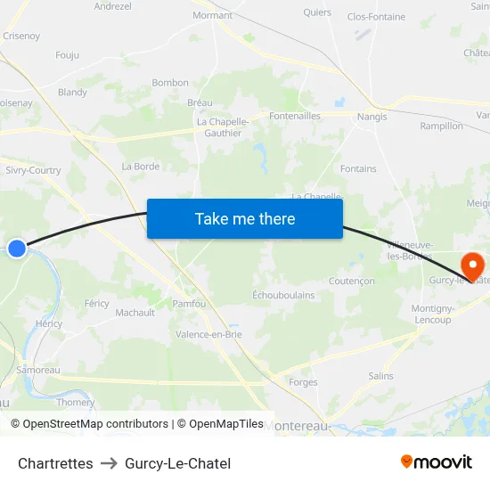 Chartrettes to Gurcy-Le-Chatel map