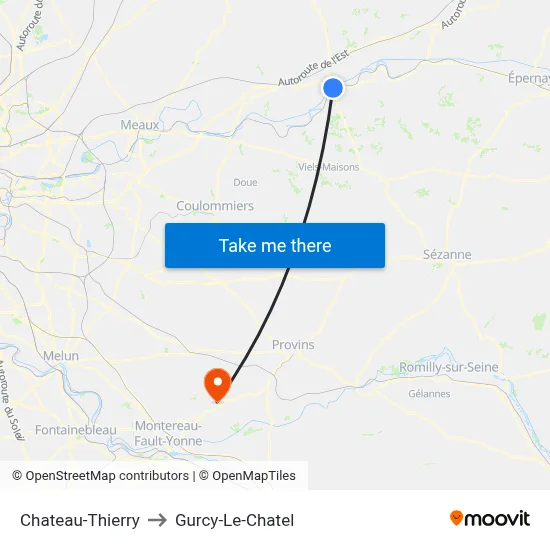 Chateau-Thierry to Gurcy-Le-Chatel map