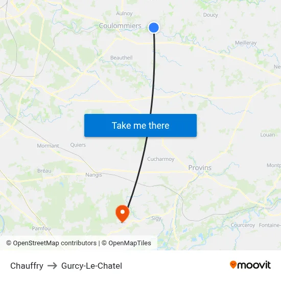 Chauffry to Gurcy-Le-Chatel map