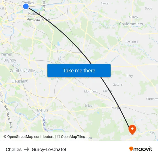Chelles to Gurcy-Le-Chatel map