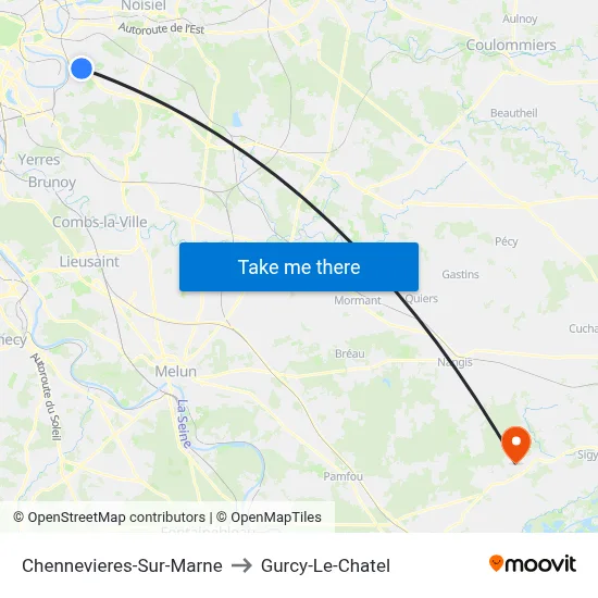 Chennevieres-Sur-Marne to Gurcy-Le-Chatel map
