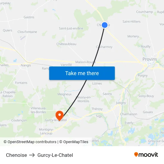Chenoise to Gurcy-Le-Chatel map