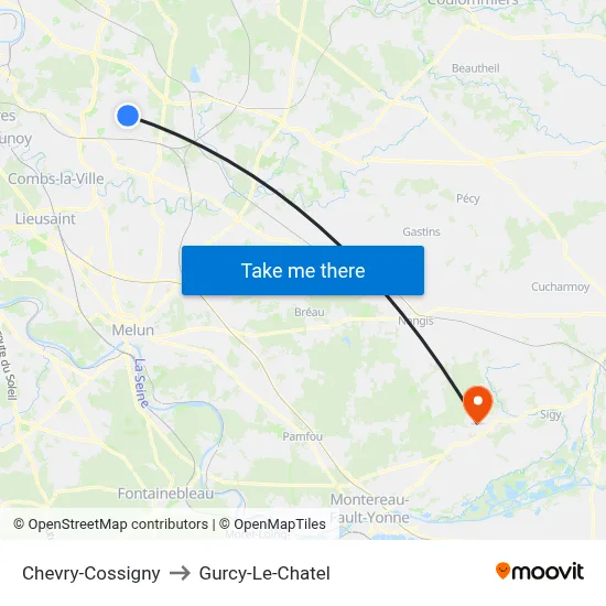 Chevry-Cossigny to Gurcy-Le-Chatel map