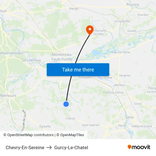 Chevry-En-Sereine to Gurcy-Le-Chatel map
