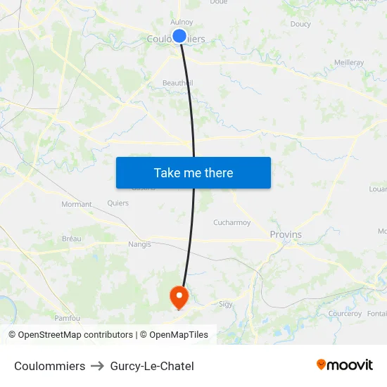 Coulommiers to Gurcy-Le-Chatel map