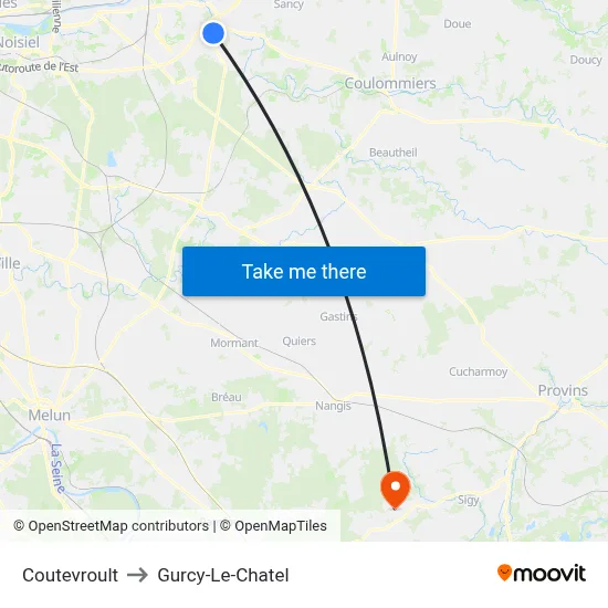 Coutevroult to Gurcy-Le-Chatel map