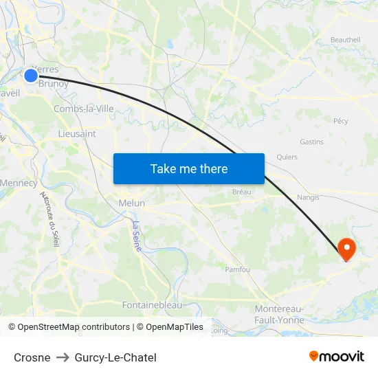 Crosne to Gurcy-Le-Chatel map