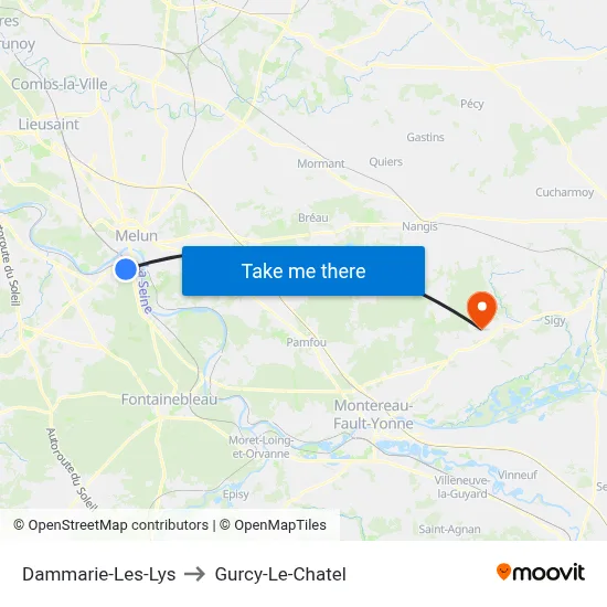 Dammarie-Les-Lys to Gurcy-Le-Chatel map
