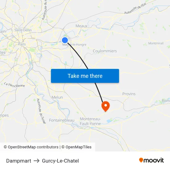 Dampmart to Gurcy-Le-Chatel map