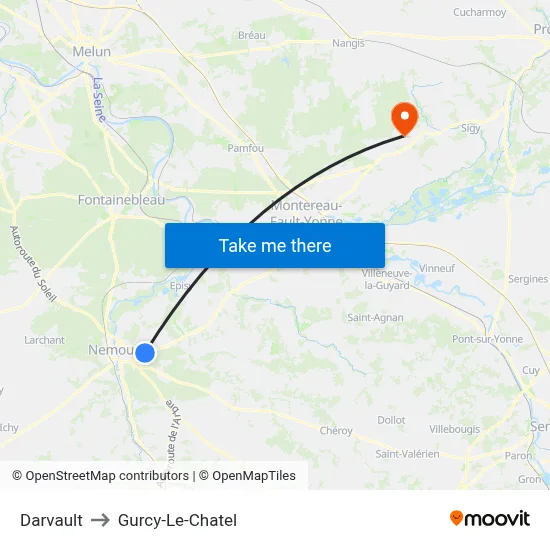 Darvault to Gurcy-Le-Chatel map