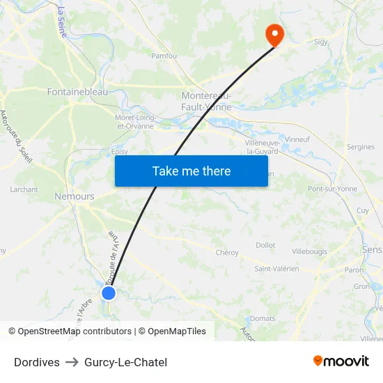 Dordives to Gurcy-Le-Chatel map