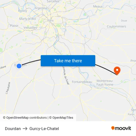 Dourdan to Gurcy-Le-Chatel map