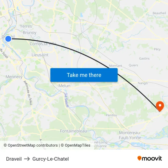 Draveil to Gurcy-Le-Chatel map