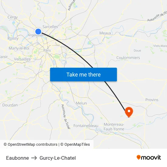 Eaubonne to Gurcy-Le-Chatel map