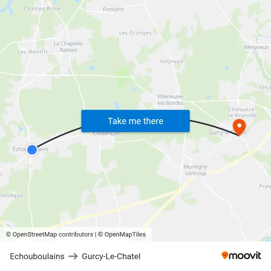 Echouboulains to Gurcy-Le-Chatel map