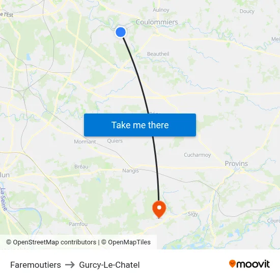Faremoutiers to Gurcy-Le-Chatel map
