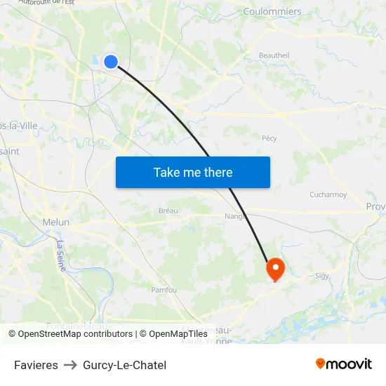 Favieres to Gurcy-Le-Chatel map