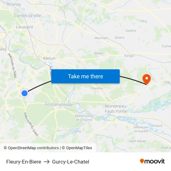 Fleury-En-Biere to Gurcy-Le-Chatel map