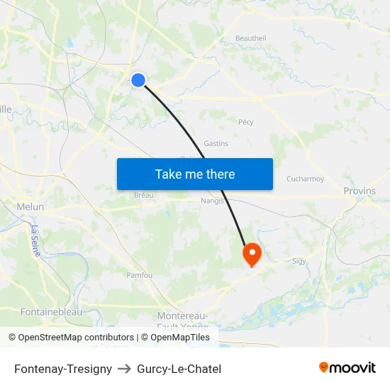 Fontenay-Tresigny to Gurcy-Le-Chatel map