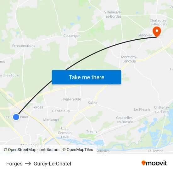 Forges to Gurcy-Le-Chatel map