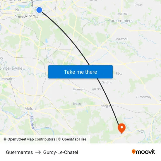 Guermantes to Gurcy-Le-Chatel map