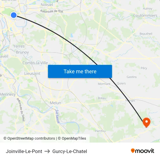 Joinville-Le-Pont to Gurcy-Le-Chatel map