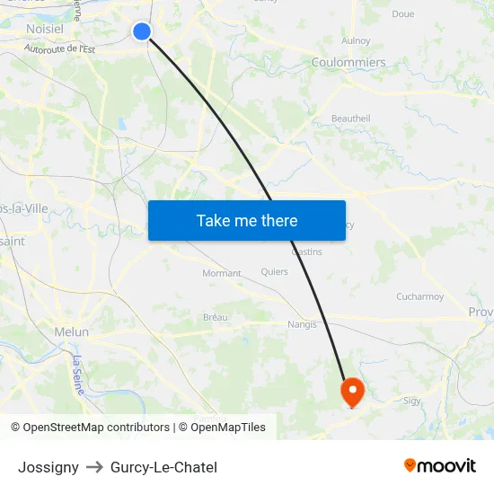 Jossigny to Gurcy-Le-Chatel map