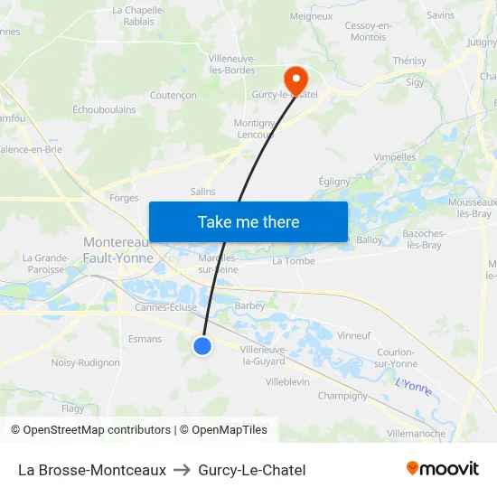 La Brosse-Montceaux to Gurcy-Le-Chatel map