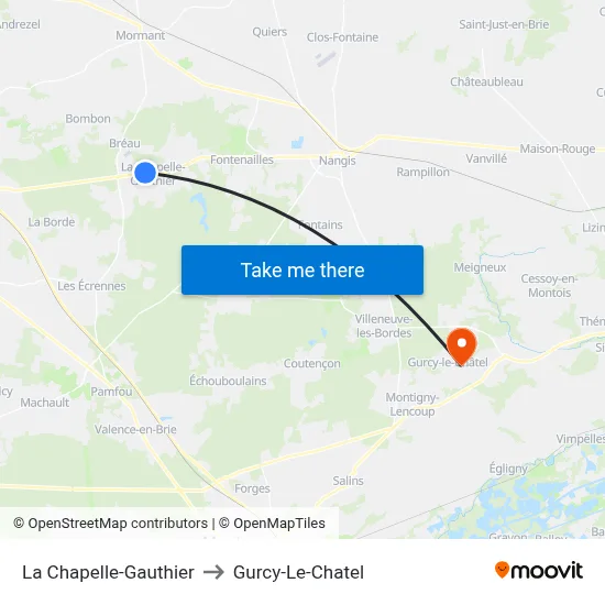 La Chapelle-Gauthier to Gurcy-Le-Chatel map