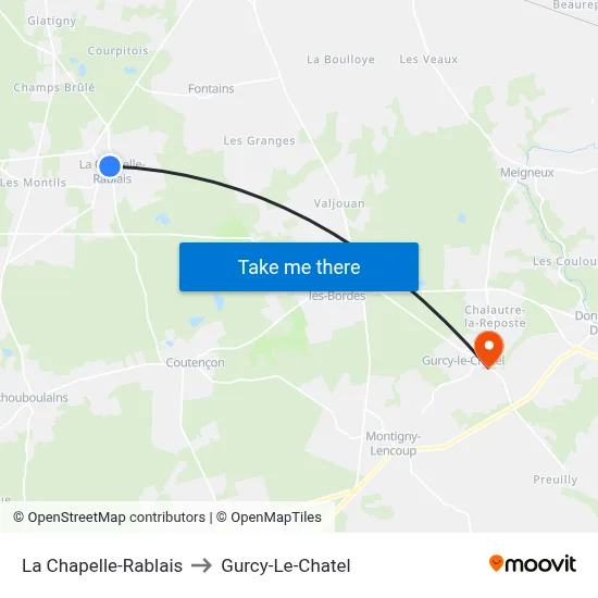 La Chapelle-Rablais to Gurcy-Le-Chatel map