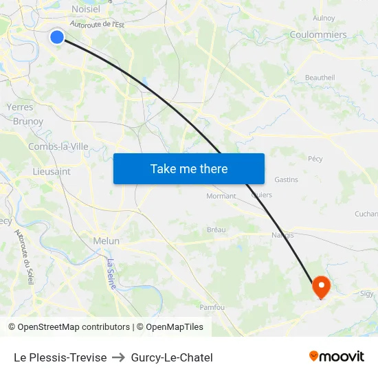 Le Plessis-Trevise to Gurcy-Le-Chatel map