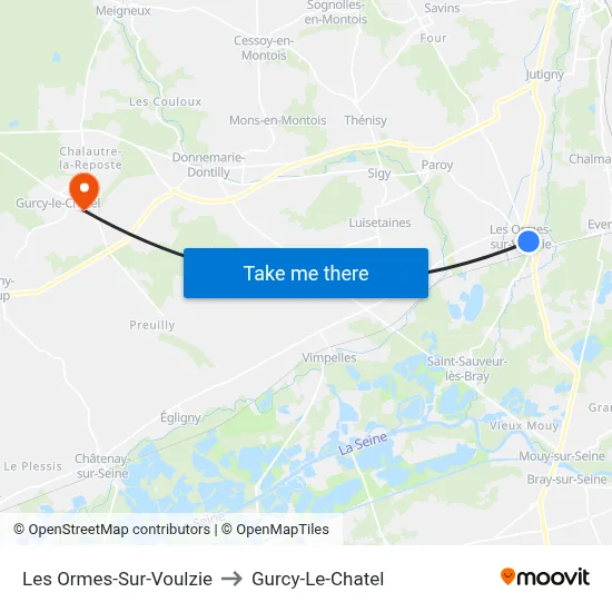 Les Ormes-Sur-Voulzie to Gurcy-Le-Chatel map