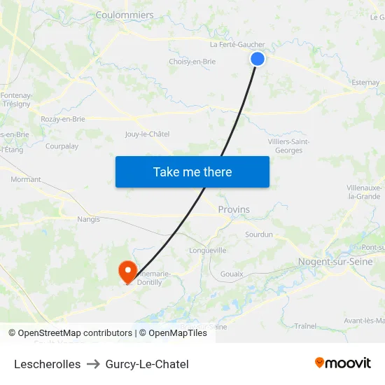 Lescherolles to Gurcy-Le-Chatel map