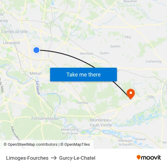 Limoges-Fourches to Gurcy-Le-Chatel map