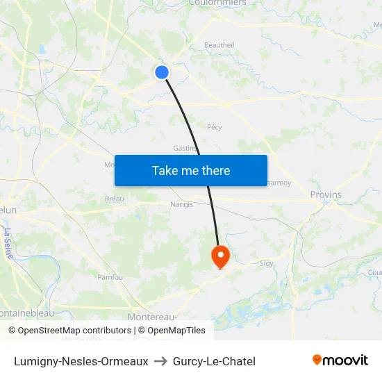 Lumigny-Nesles-Ormeaux to Gurcy-Le-Chatel map