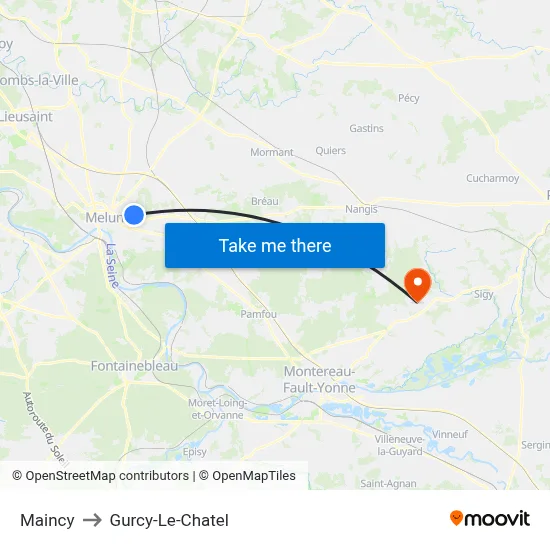 Maincy to Gurcy-Le-Chatel map