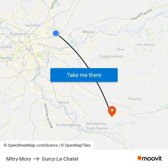Mitry-Mory to Gurcy-Le-Chatel map