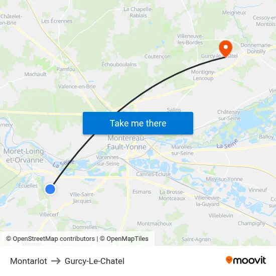 Montarlot to Gurcy-Le-Chatel map