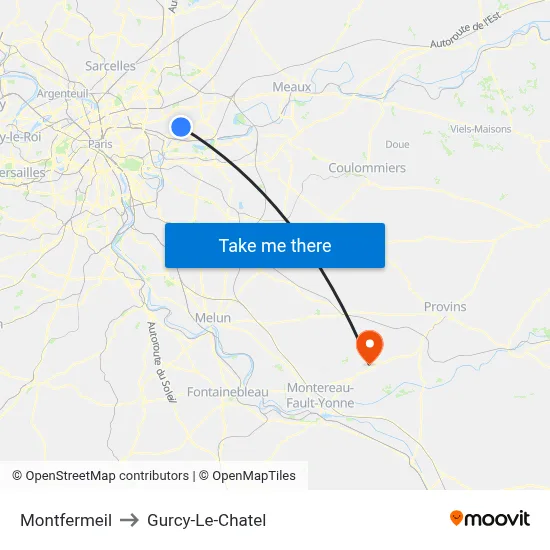 Montfermeil to Gurcy-Le-Chatel map