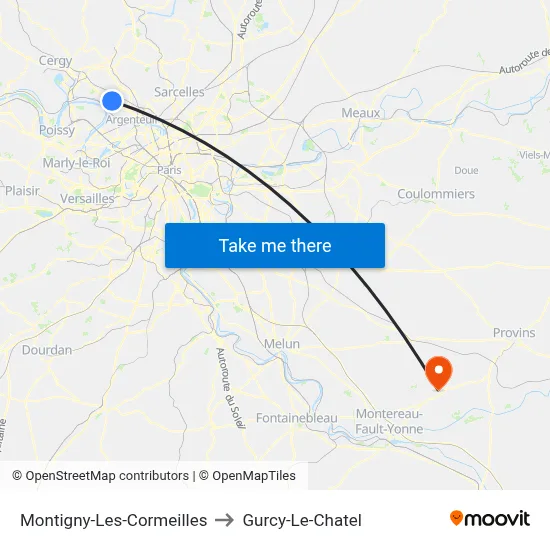 Montigny-Les-Cormeilles to Gurcy-Le-Chatel map