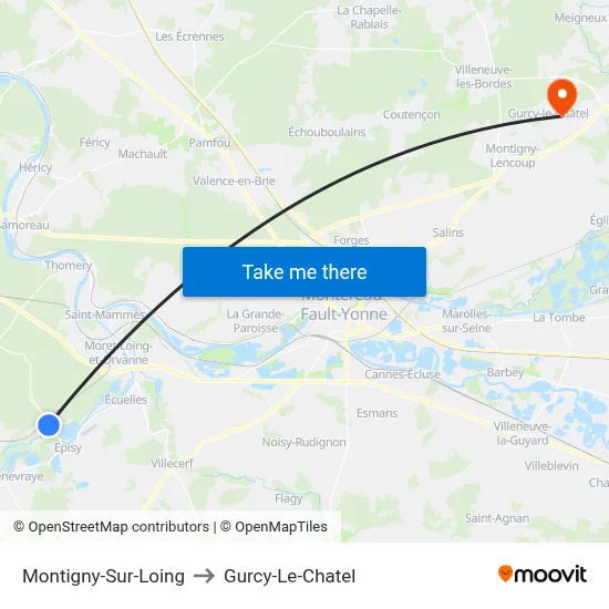 Montigny-Sur-Loing to Gurcy-Le-Chatel map